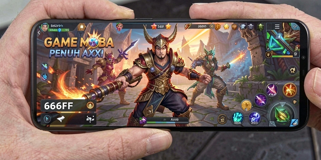 Tampilan aksi seru dalam gameplay MOBA 666FF.