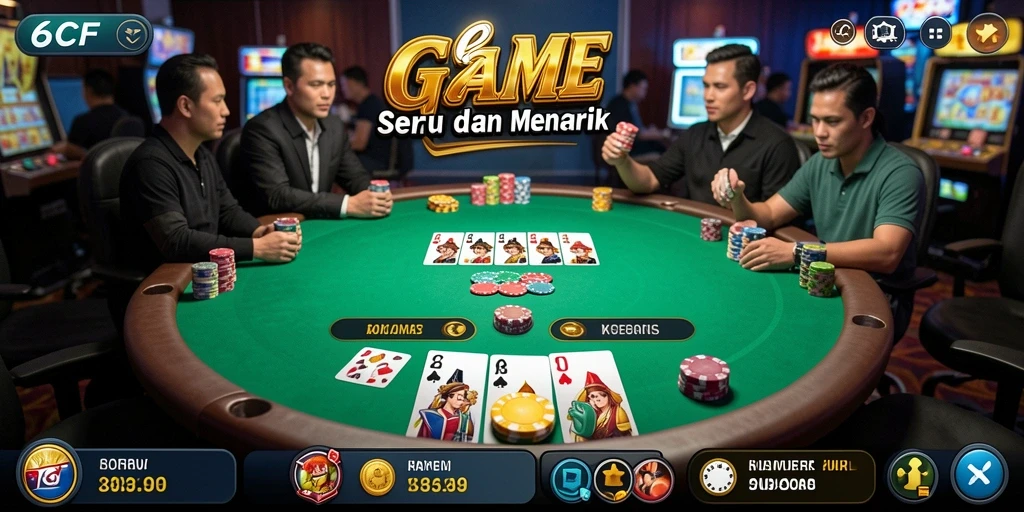Tampilan gameplay poker yang menegangkan dan interaktif.