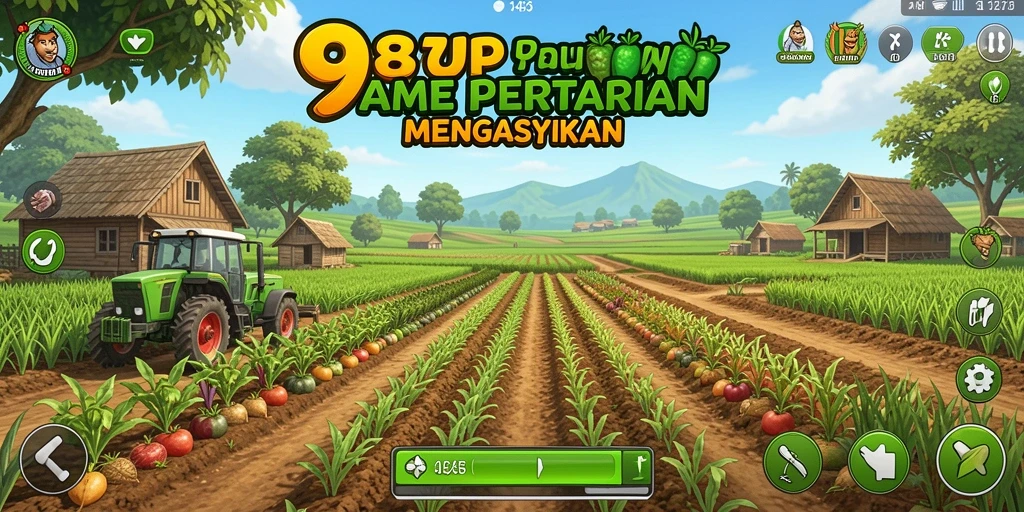 Screenshot gameplay 987UP menampilkan kebun yang indah dan berbagai tanaman.