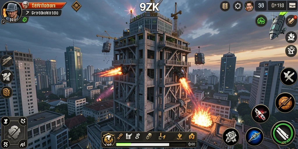 Gameplay intens dalam 9ZK saat mempertahankan markas dari serangan musuh.