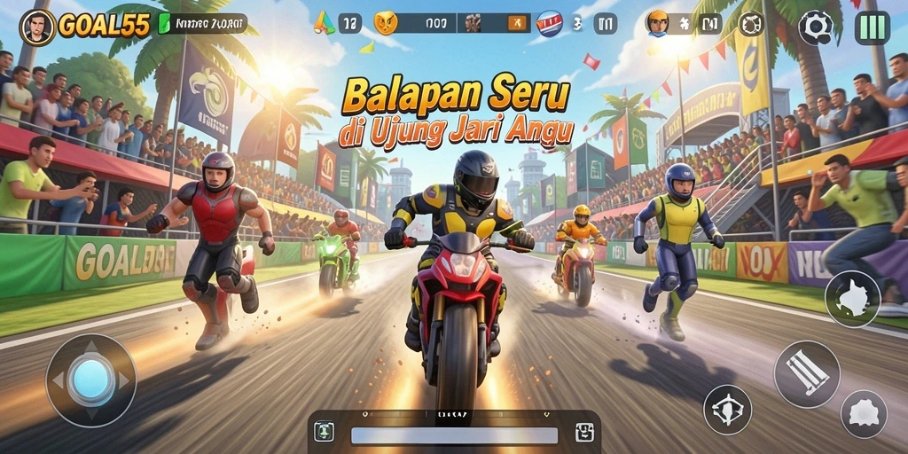 Menampilkan gameplay mendebarkan di lintasan balap GOAL55.