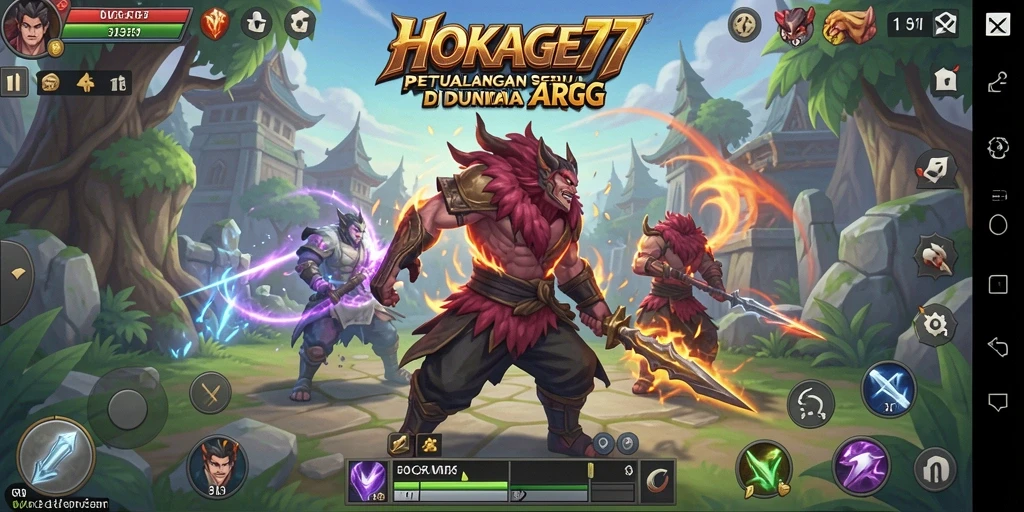 Screenshot gameplay HOKAGE77 menampilkan aksi seru dalam pertarungan karakter.