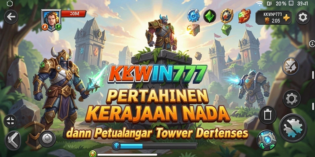 Tangkapan layar KKWIN777 memperlihatkan aksi seru pertahanan menara melawan musuh.