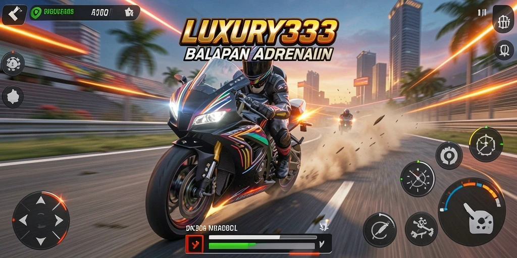 Screenshot gameplay LUXURY333 menampilkan aksi balapan motor yang seru.