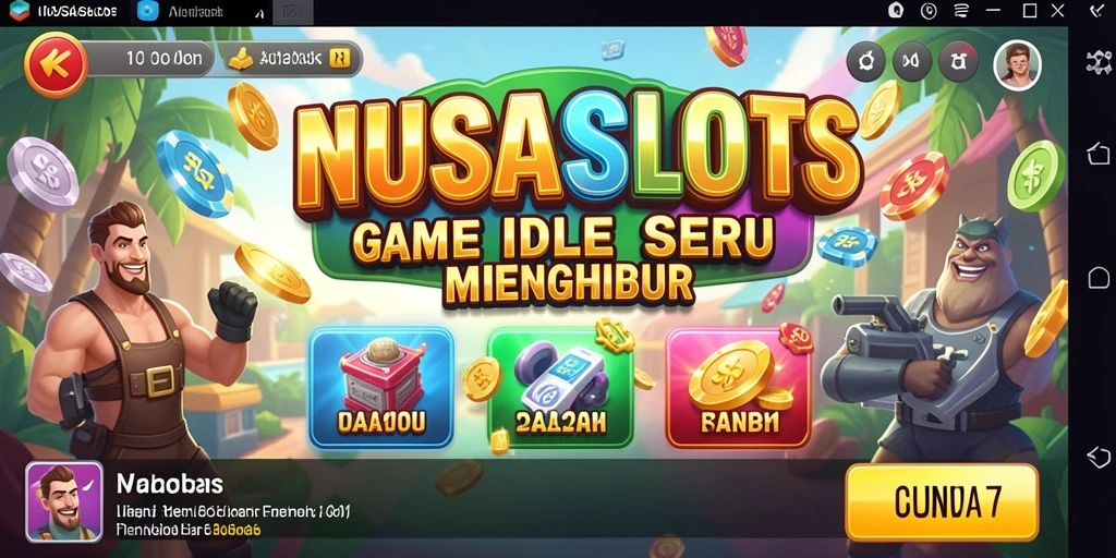 Tampilan gameplay NUSASLOTS dengan gulungan penuh warna dan animasi.