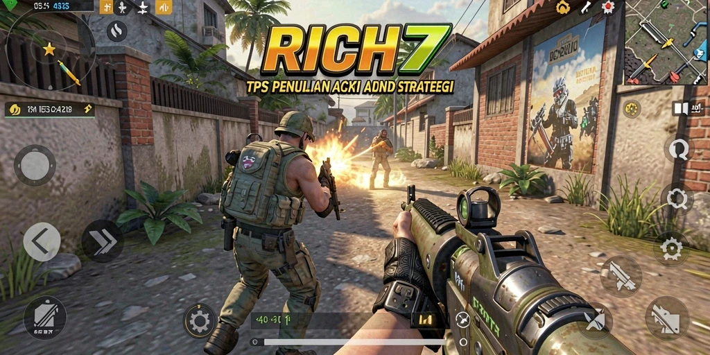 Screenshot utama RICH7 menampilkan aksi seru dalam gameplay TPS.