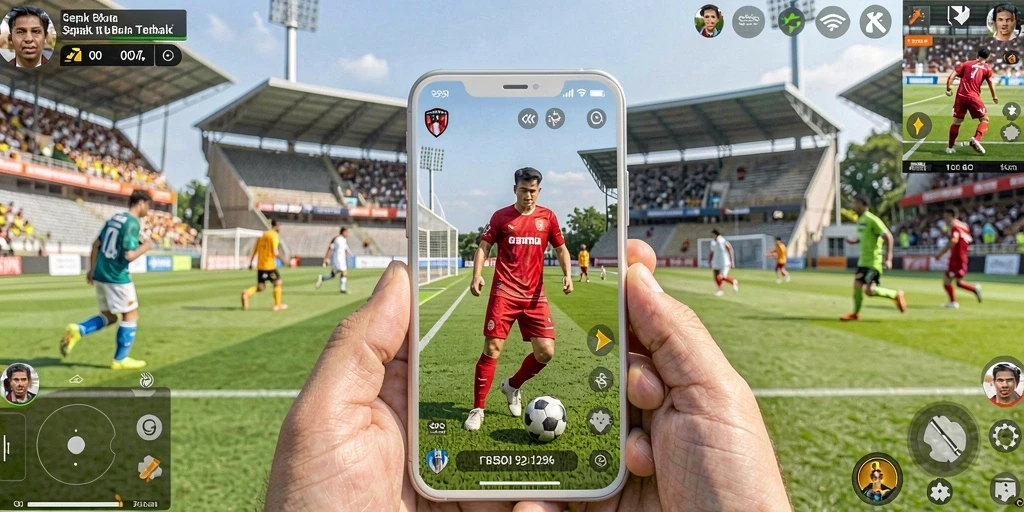 Screenshot gameplay S9S9 yang menunjukkan aksi pertandingan sepak bola.