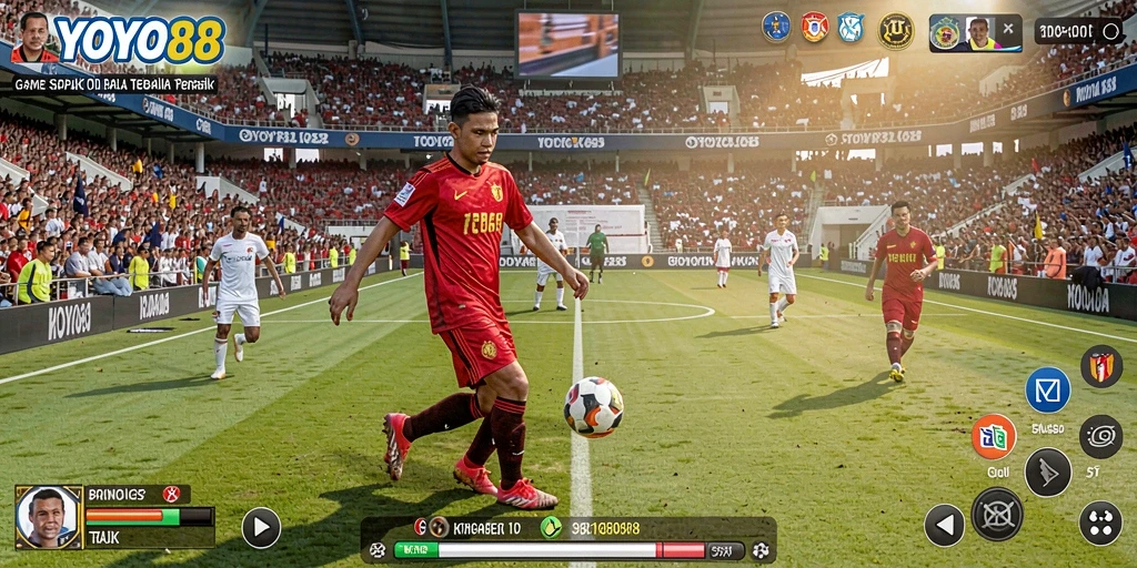 Screenshot utama YOYO88 menampilkan aksi permainan sepak bola yang intens.